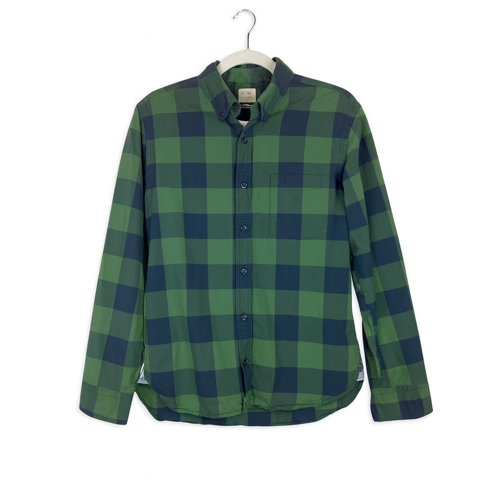 J.Crew Men’s Green Navy Check Button-Down Shirt 100% Cotton Size M